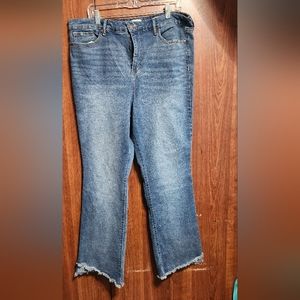 High-rise, bootleg, raw hem jeans